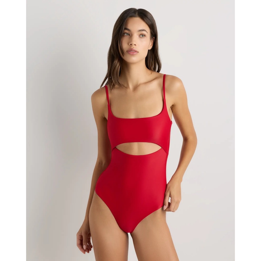 Quince Italian Cut Out One Piece Swimsuit Size Medium Cherry NWT Stretch
